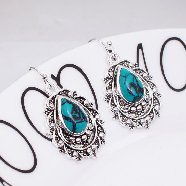 Bohemian Vintage Style Filigree Turquoise Pendant Earrings