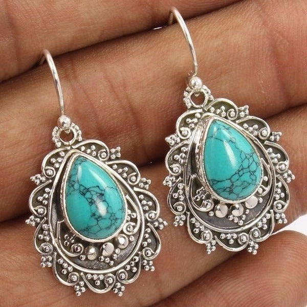 Bohemian Vintage Style Filigree Turquoise Pendant Earrings