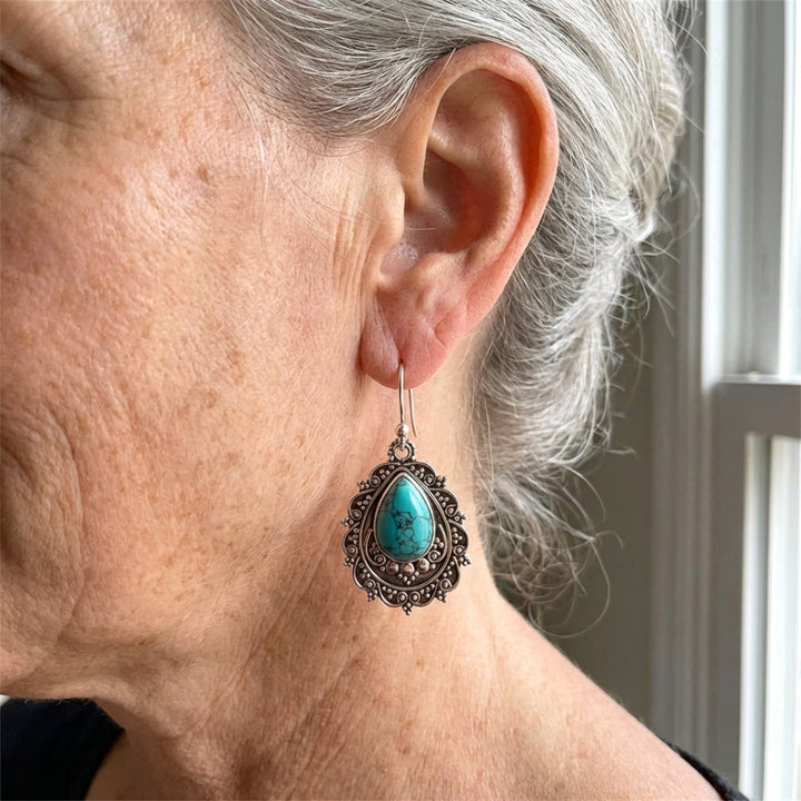 Bohemian Vintage Style Filigree Turquoise Pendant Earrings