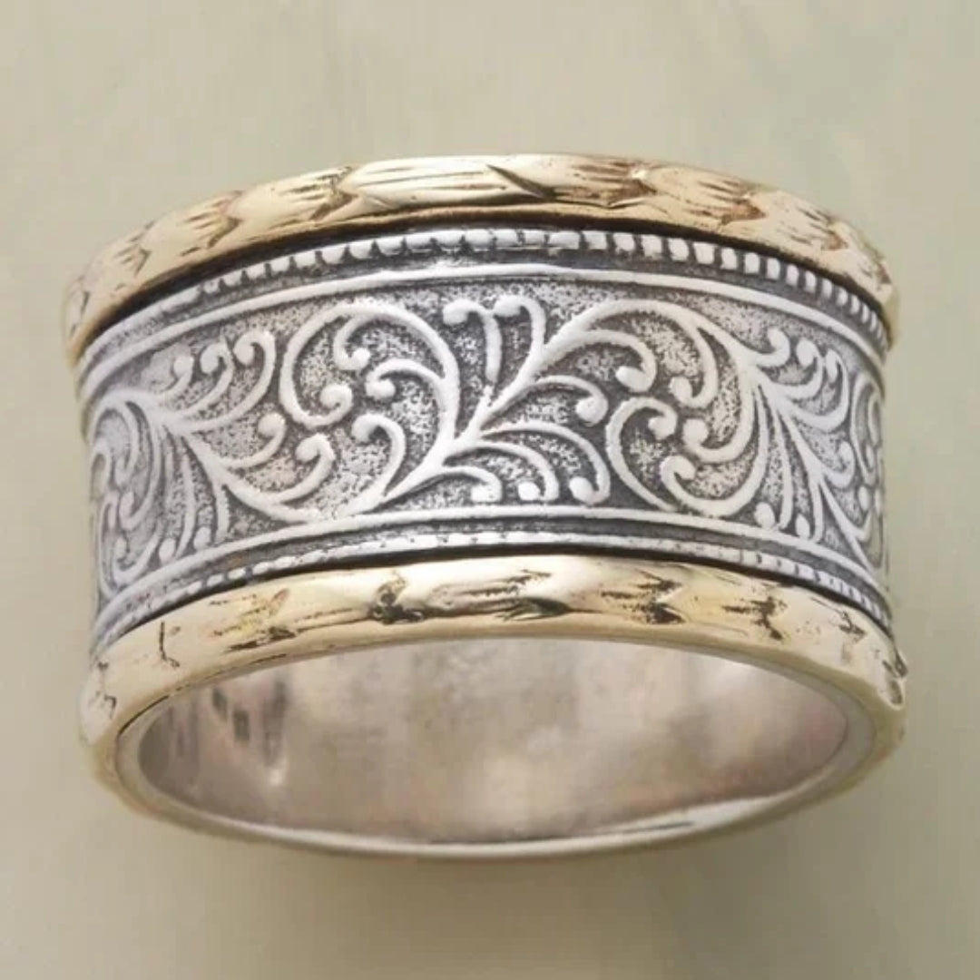 Vintage bohemien tweekleurige goud- en zilverkleurige ring