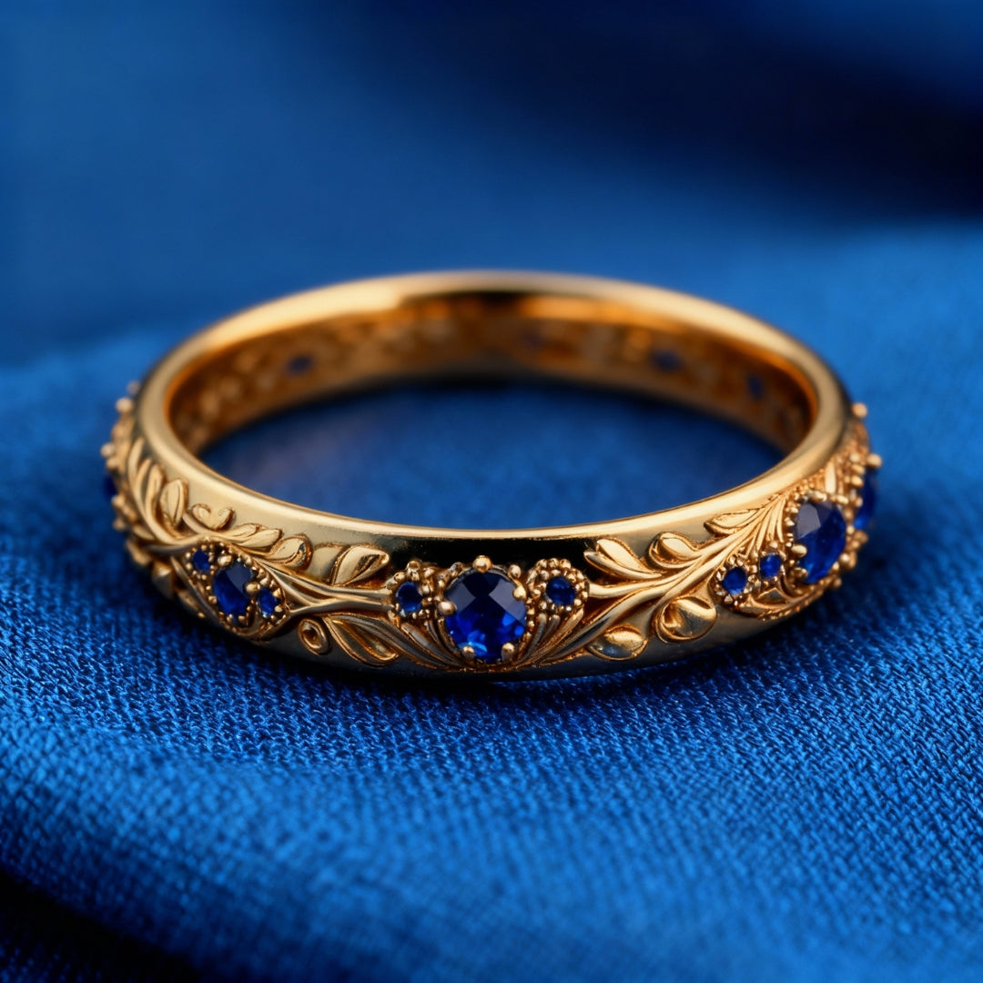 Exotische fijne bladring met blauwe zirkonia