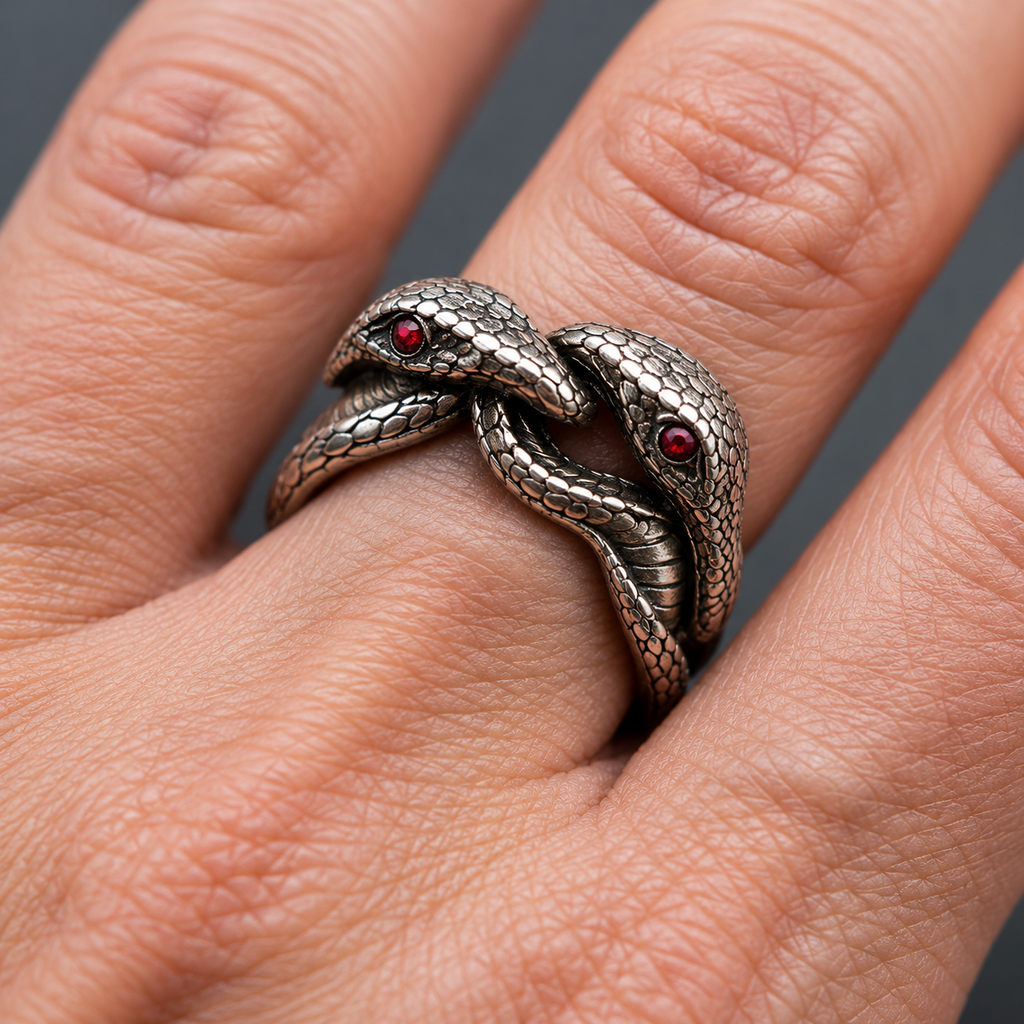 Vintage verzilverde ring met slangenhals