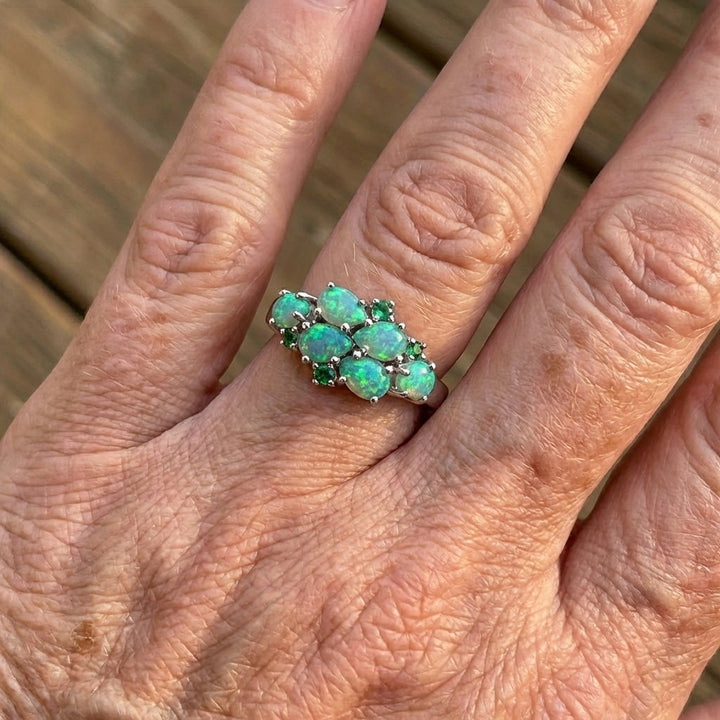 Classic Green Water Drop Opal Cluster Ring