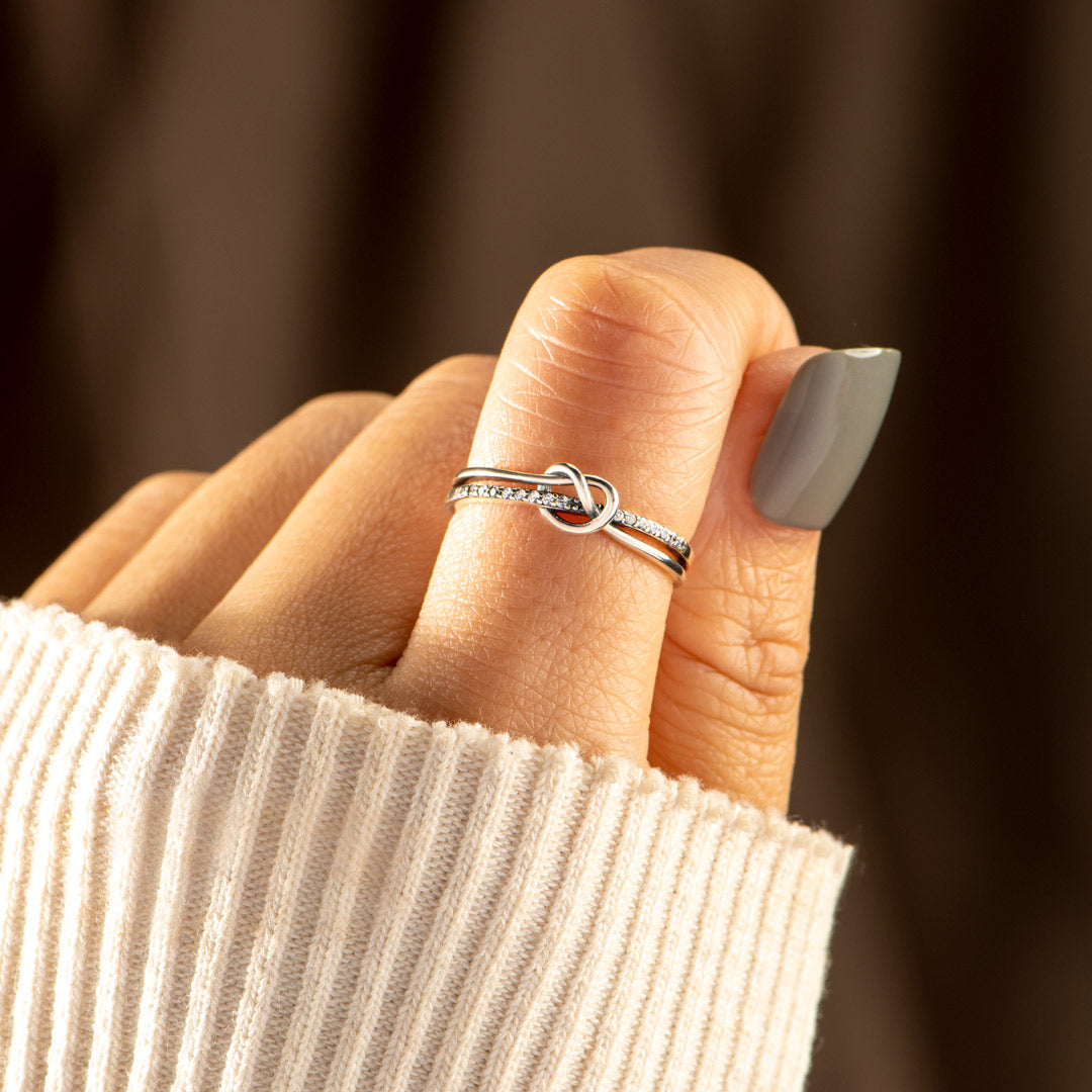 Timeless Bond Silver Knot Ring for Mother & Daughter