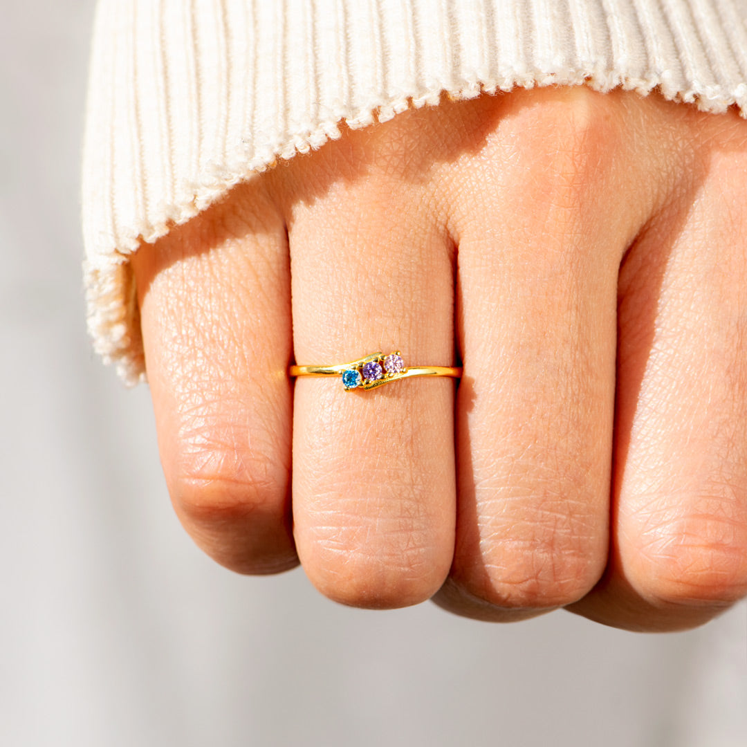 Gepersonaliseerde bypass ring met 1-6 familiegeboortestenen