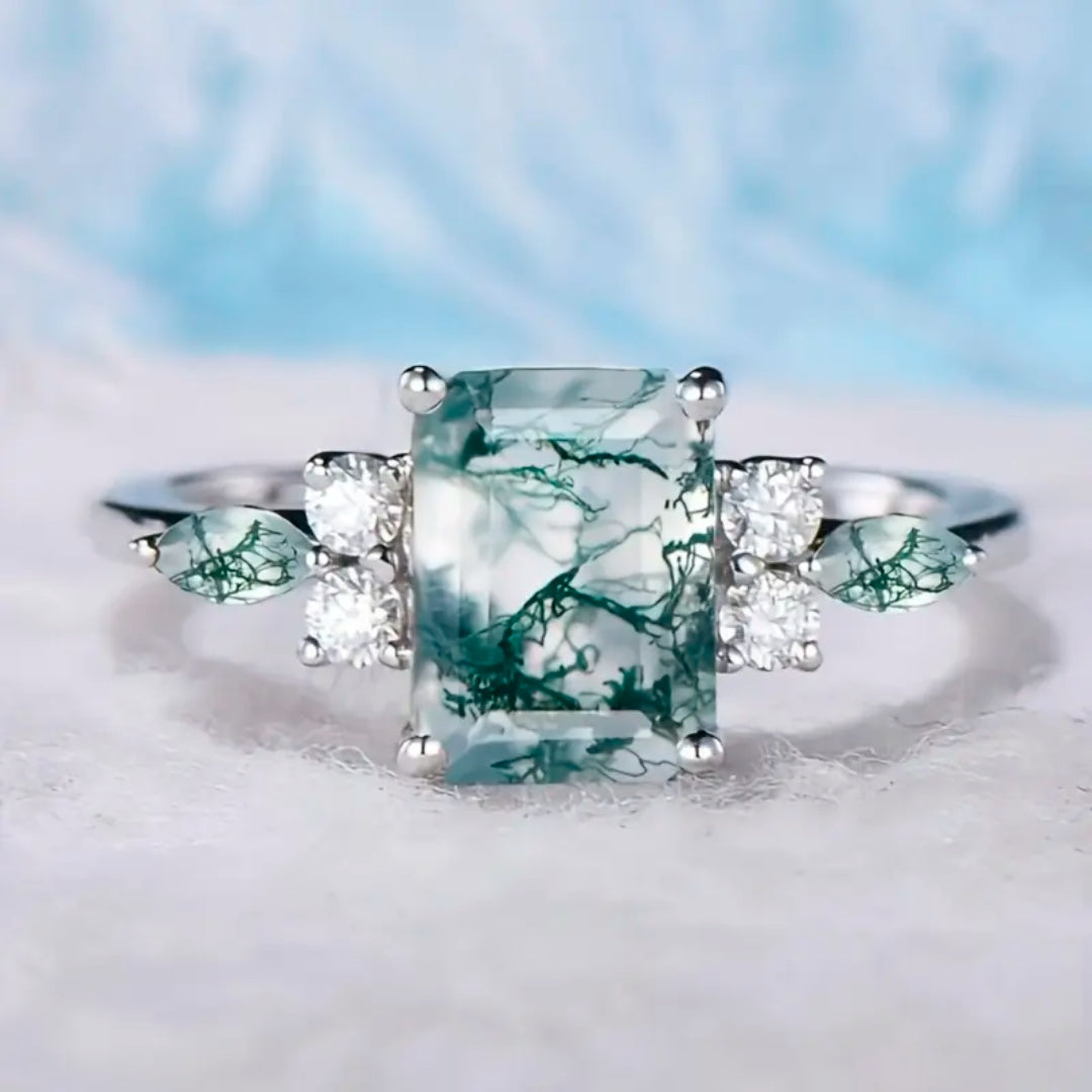 Mosagaat kubische kristallen ring