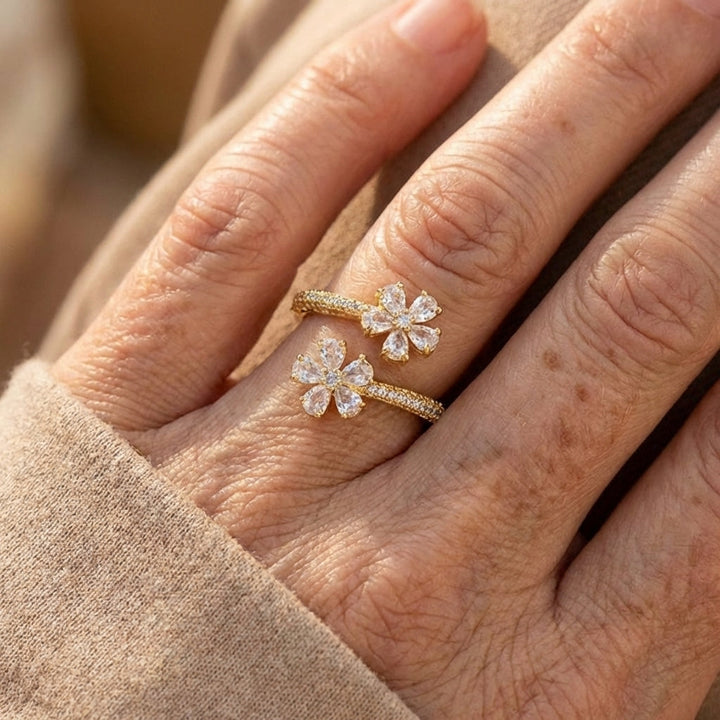 Elegant Adjustable Flower Cubic Zirconia Ring