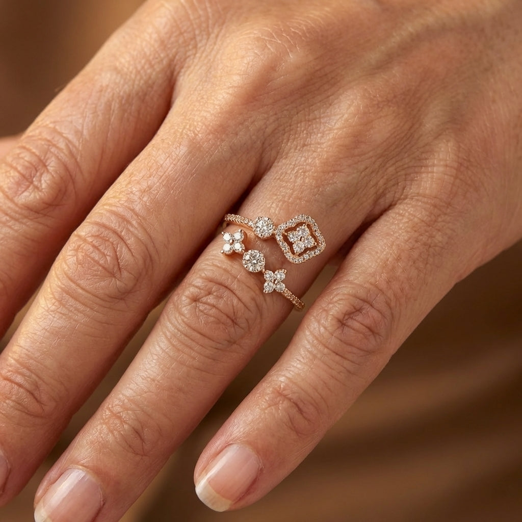 Elegante klassieke mini wikkelring met zirkonia ingelegde bloem