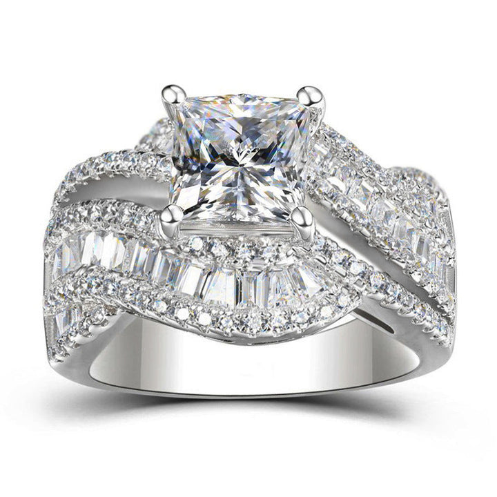 Elegant Gold White Plated Wide Band Intricate Zirconia Ring