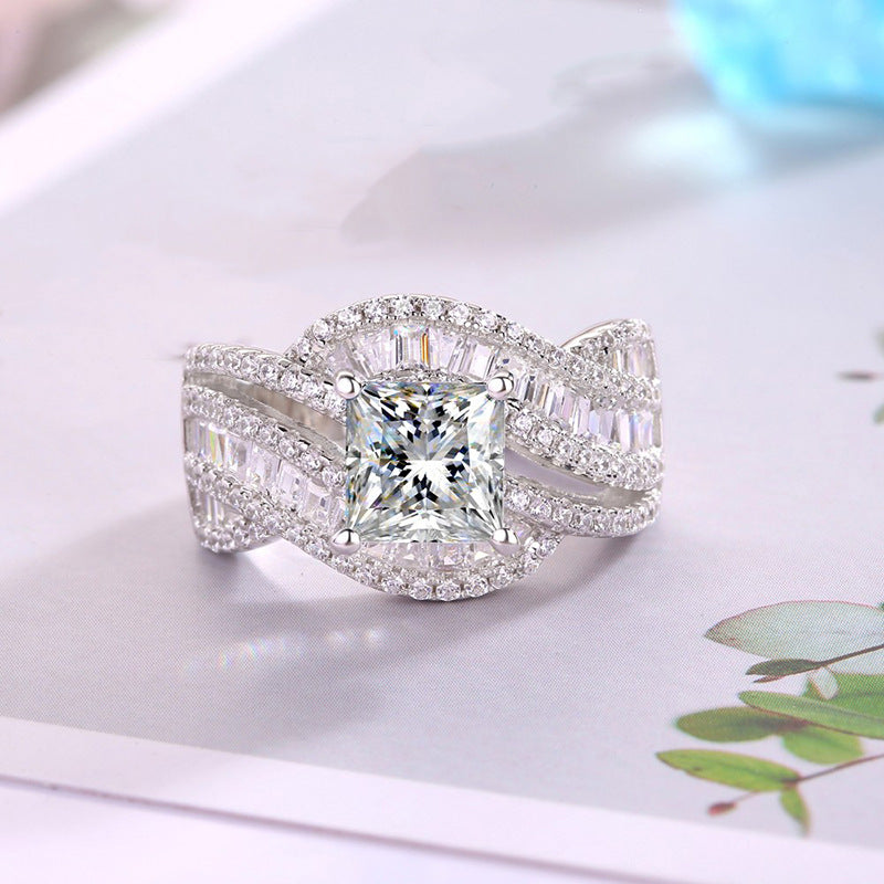 Elegant Gold White Plated Wide Band Intricate Zirconia Ring
