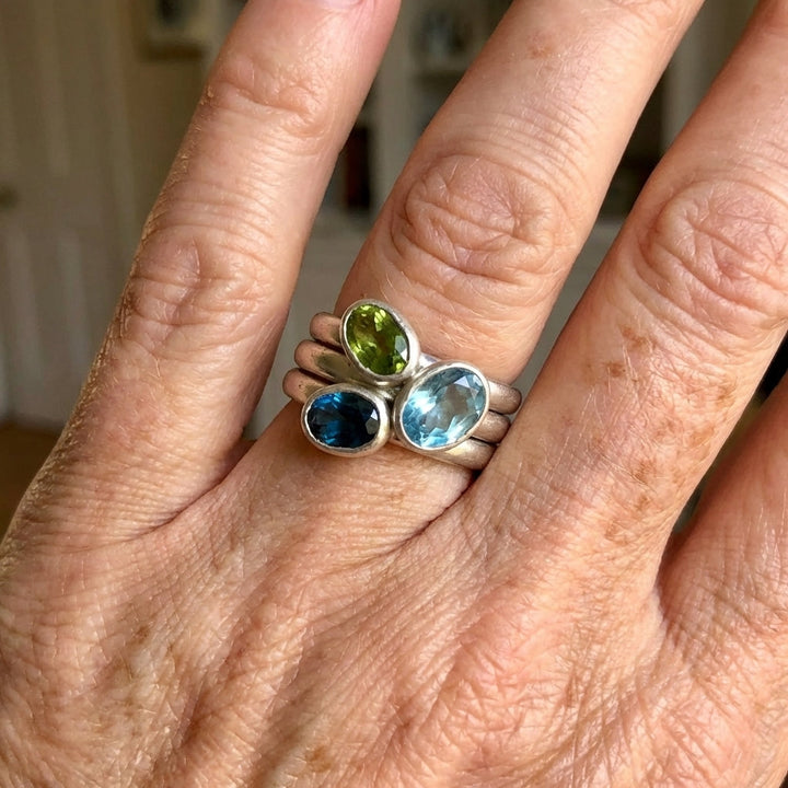 Elegant Irregular Multi Gemstone Silver Plated Ring Set