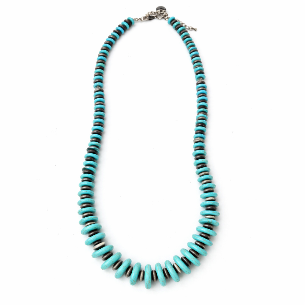 Elegante vintage boho kralenketting met turkooizen schijfjes