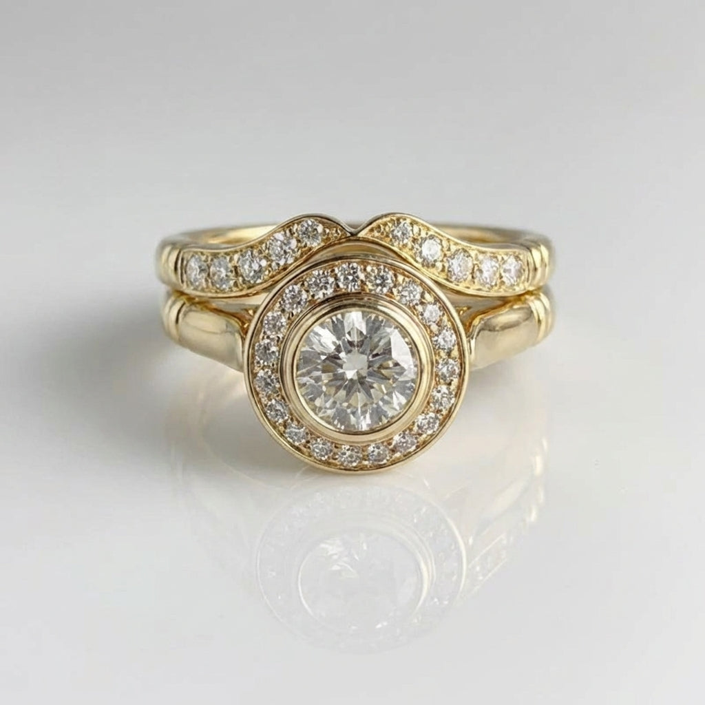 Elegante vintage goudkleurige ringenset met zirkonia