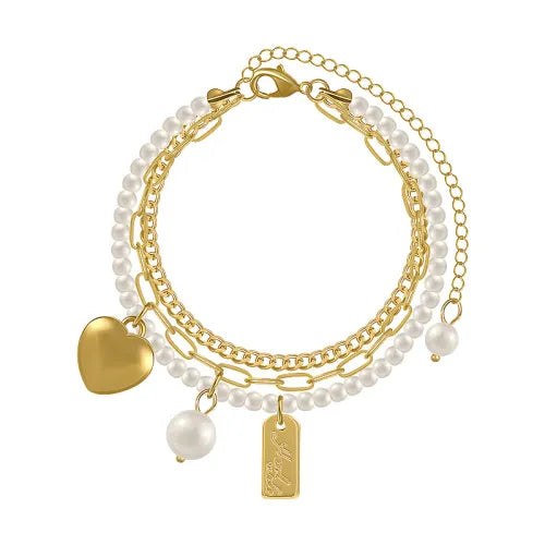 Elegante vintage gelaagde armband met parelkralen