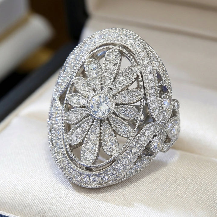 Elegant Vintage Sparkling Full Zirconia Sunflower Ring