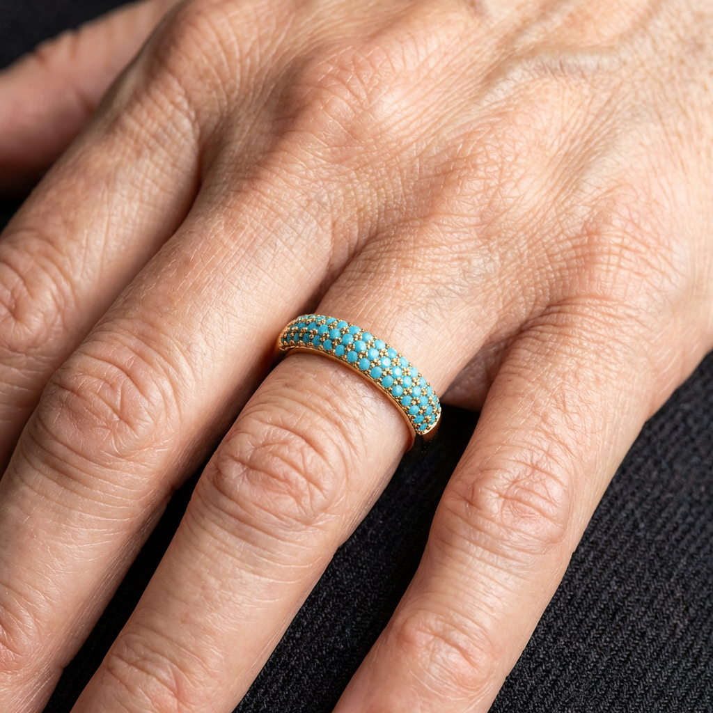 Elegante vintage vergulde ring met turkoois