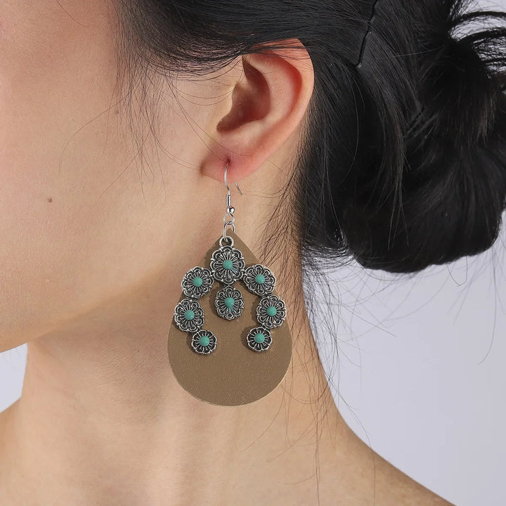 Bohemian Western Turquoise Crescent Leather Earrings