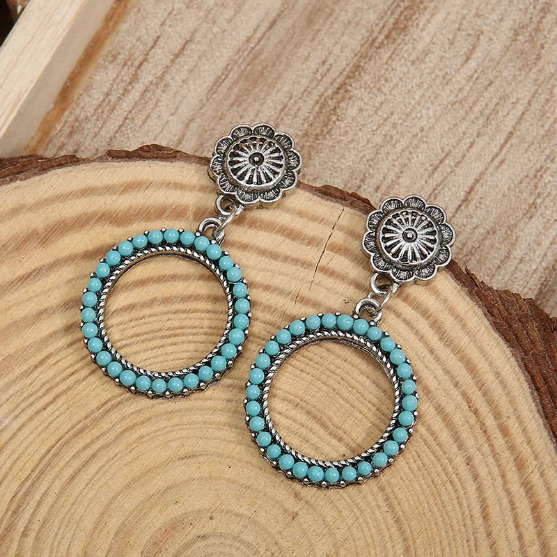 Vintage bohemien turkooizen concho oorringen