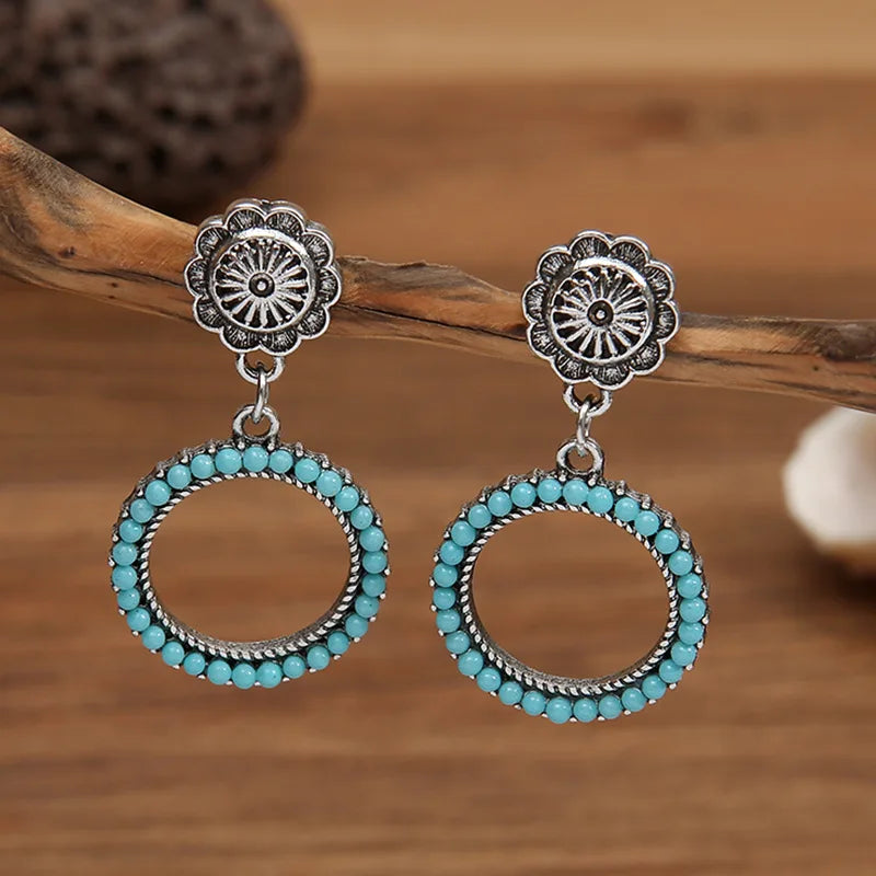 Vintage bohemien turkooizen concho oorringen
