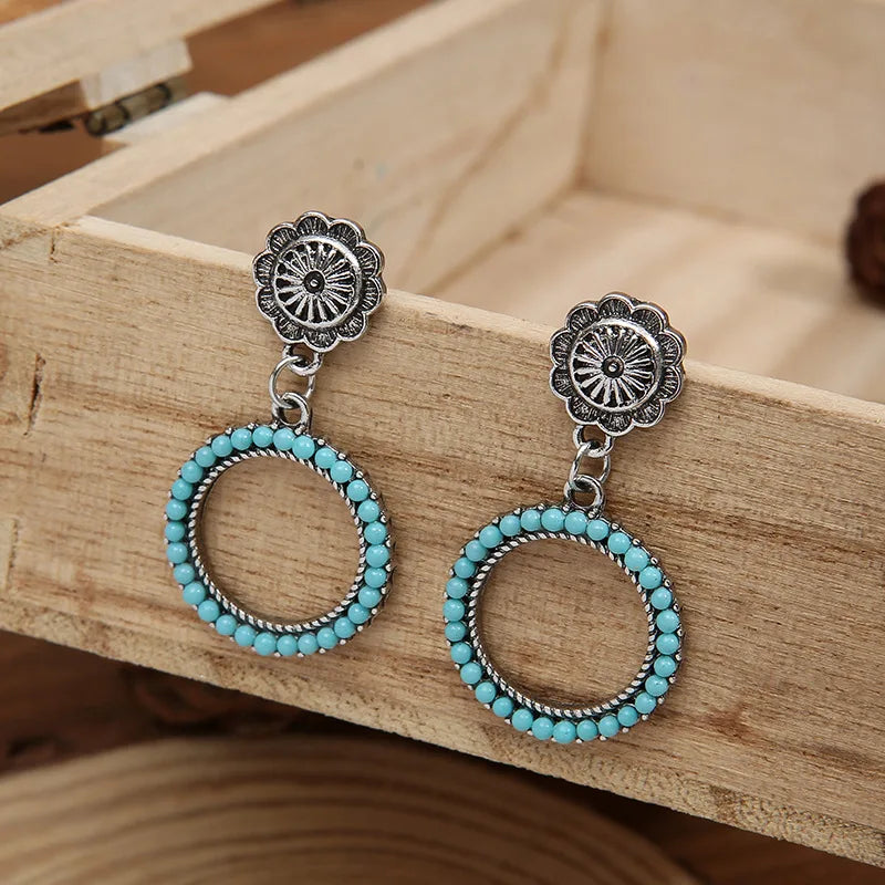 Vintage bohemien turkooizen concho oorringen