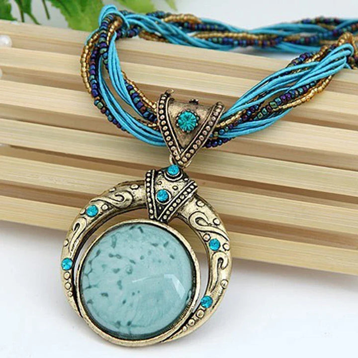 Vintage Green Crystal Ethnic Pendant Necklace