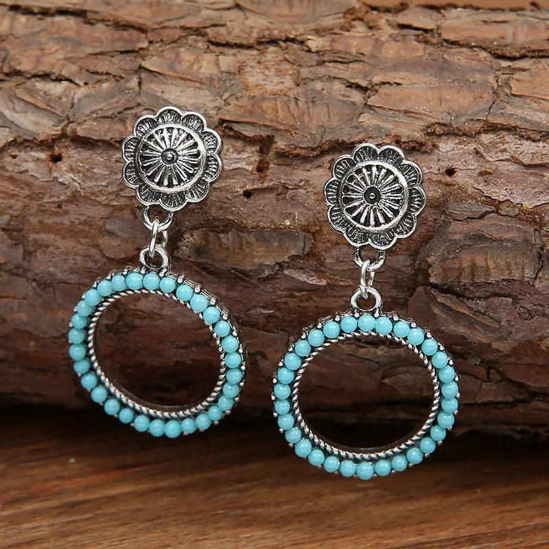 Vintage bohemien turkooizen concho oorringen
