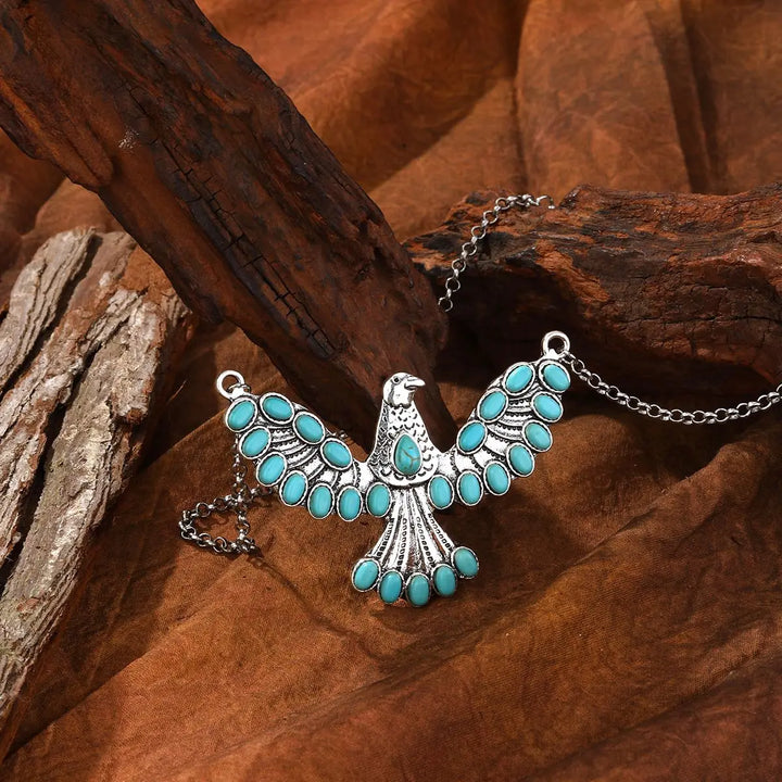 Bohemian Southwestern Turquoise Eagle Pendant Necklace