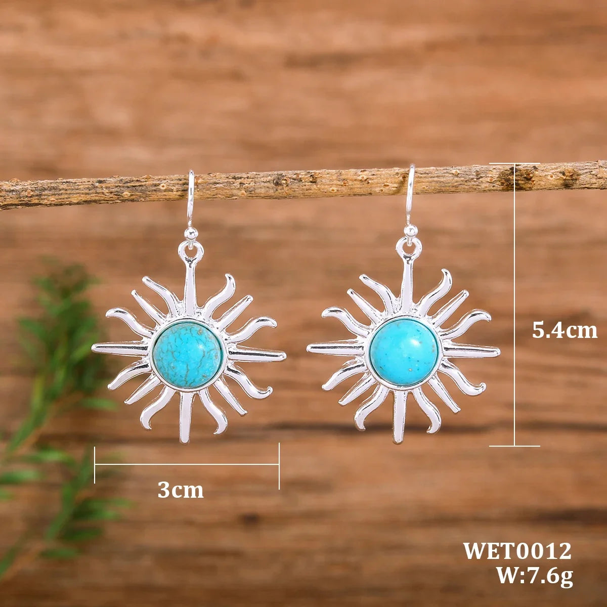 Western boho zonvormige oorhangers met turkoois