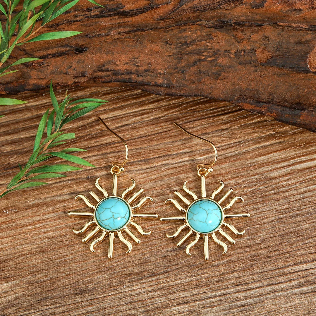 Western Boho Sun Shape Turquoise Drop Earrings