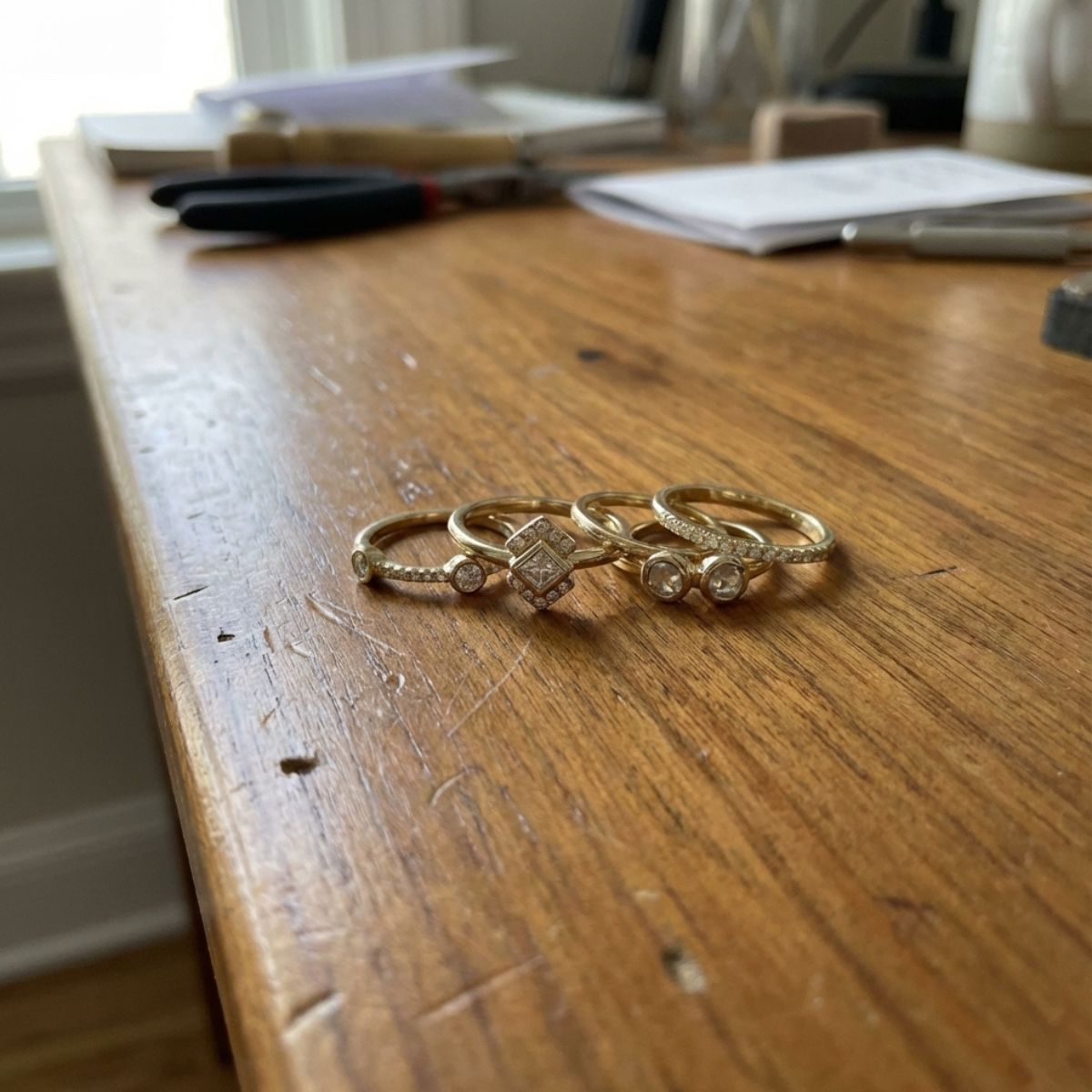 Vintage vergulde stapelbare ringenset geïnspireerd op art deco