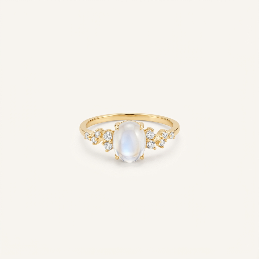 Elegante maansteen diamantring met maanglans