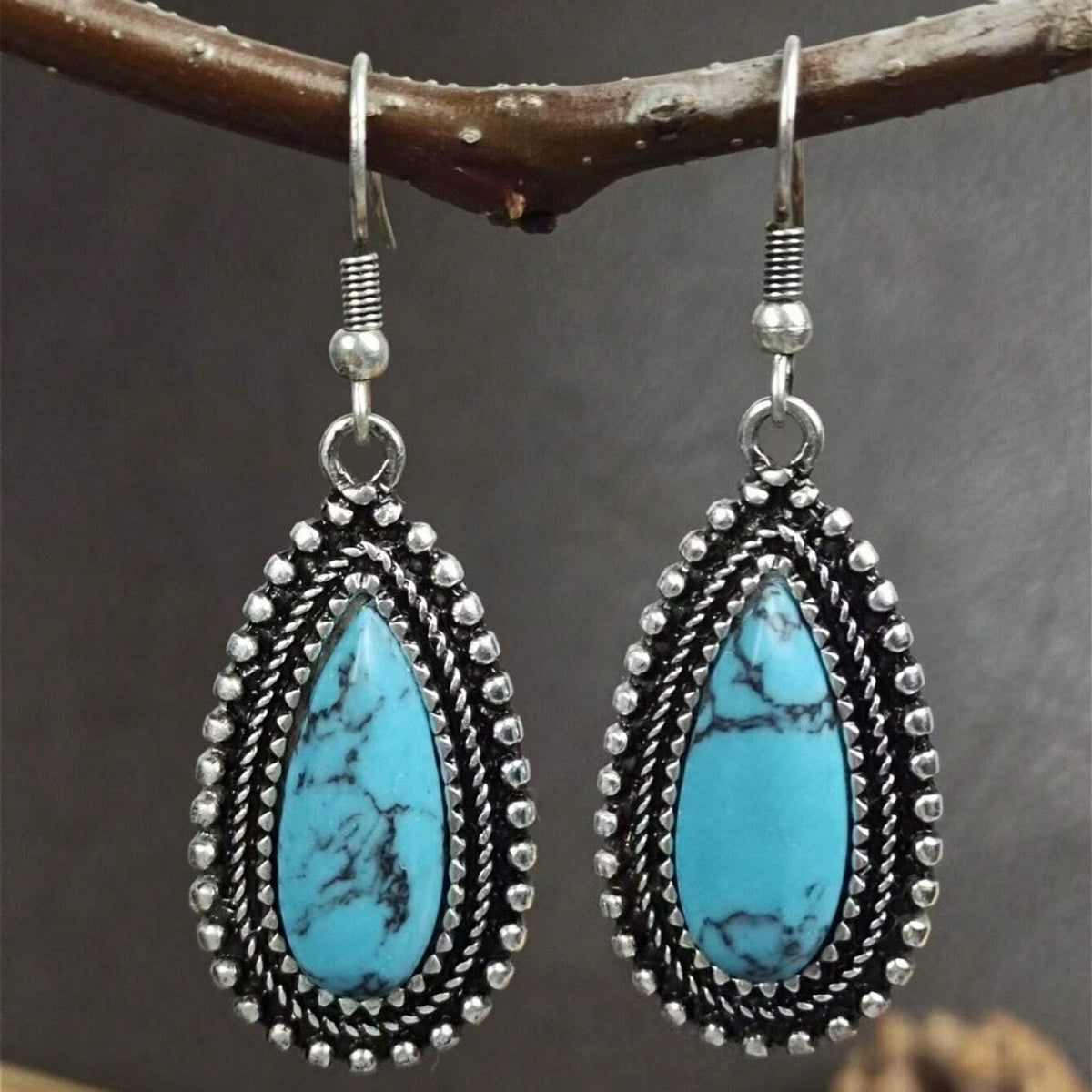 Vintage retro oorbellen met ingelegd turkoois