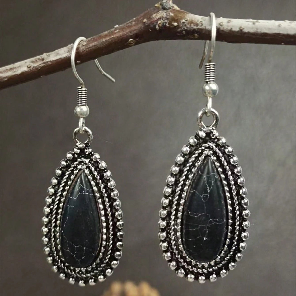 Vintage retro oorbellen met ingelegd turkoois