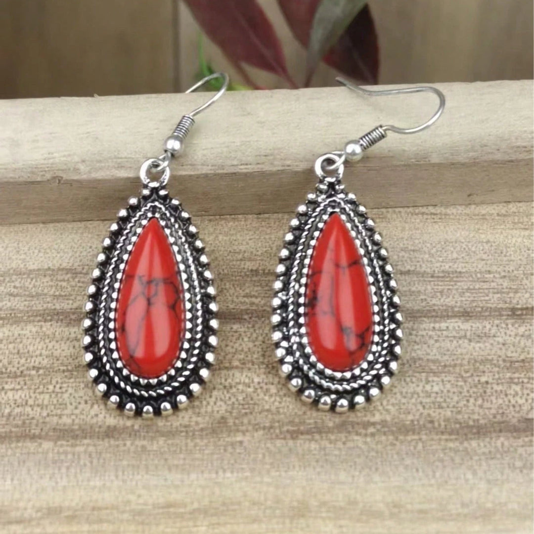 Vintage Retro Turquoise Inlaid Earrings
