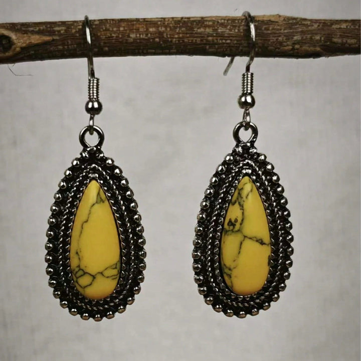 Vintage Retro Turquoise Inlaid Earrings