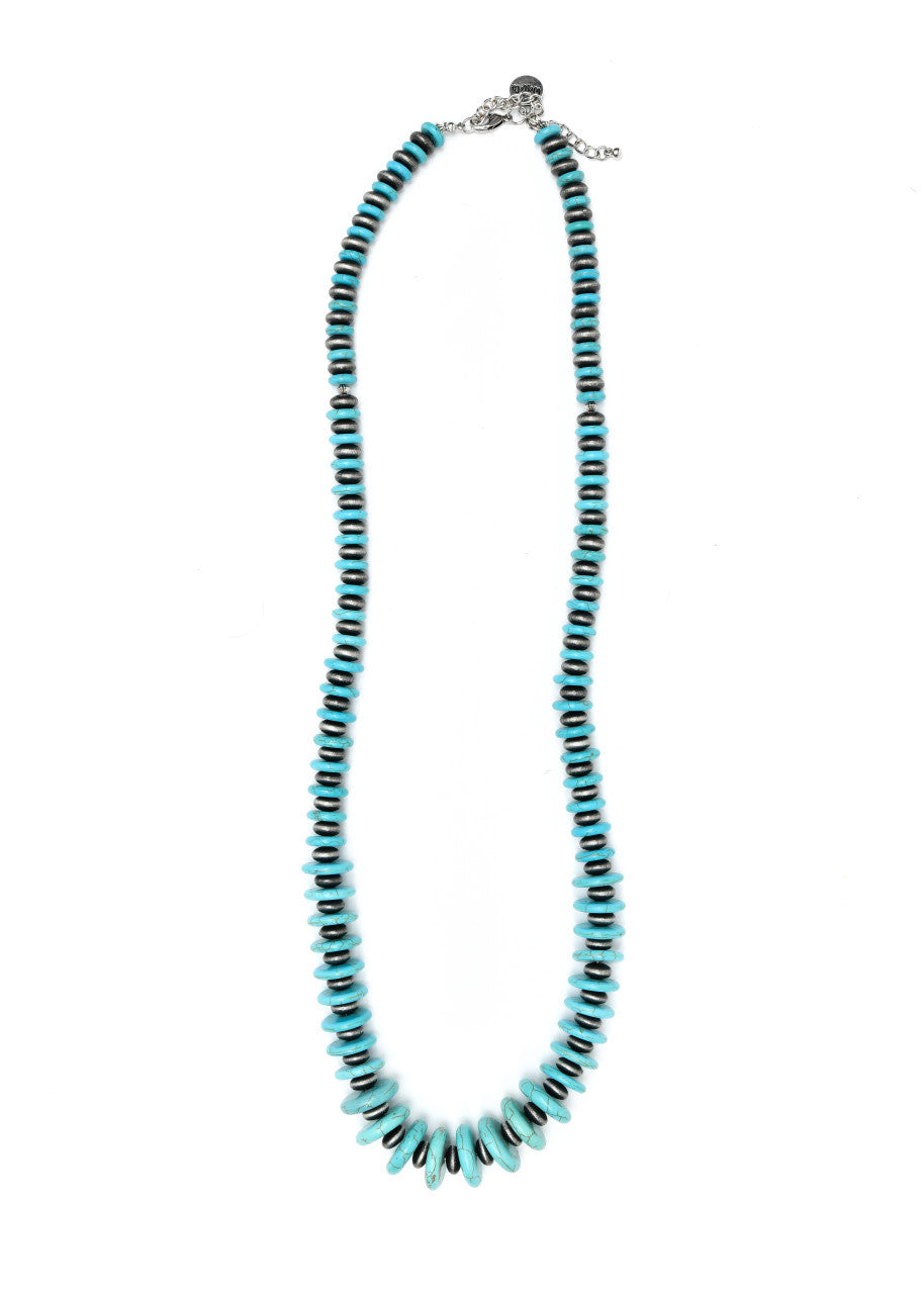 Elegante vintage boho kralenketting met turkooizen schijfjes