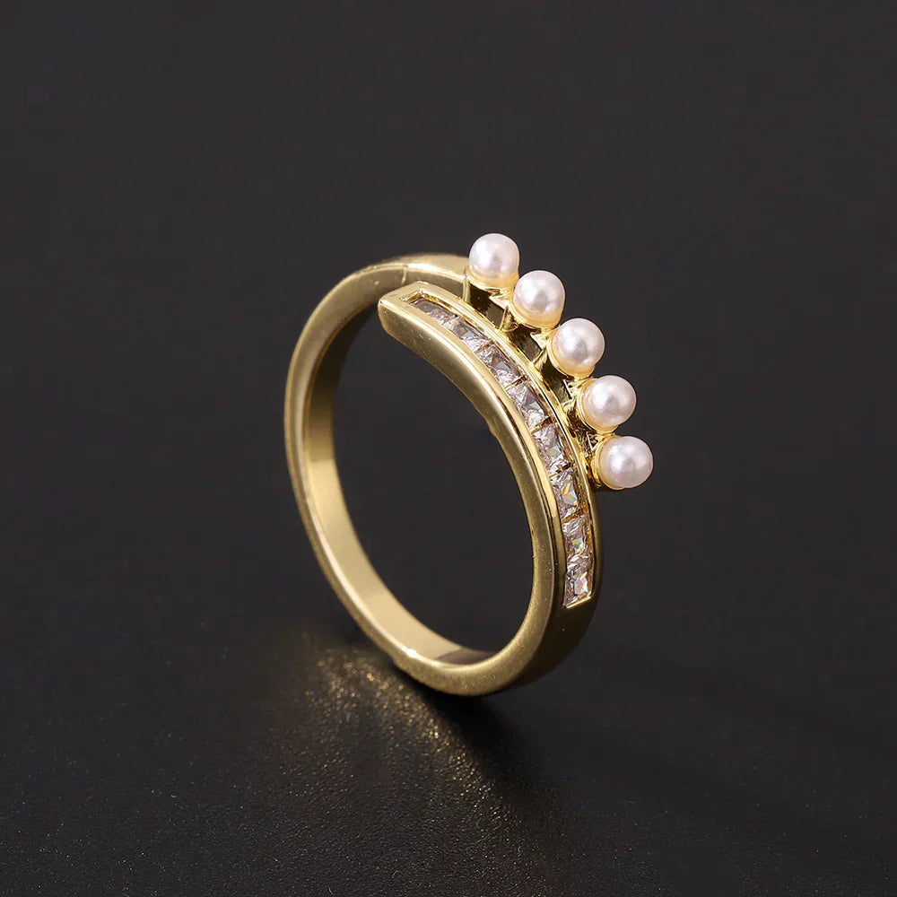 Vintage open ring met zirkonia en parel