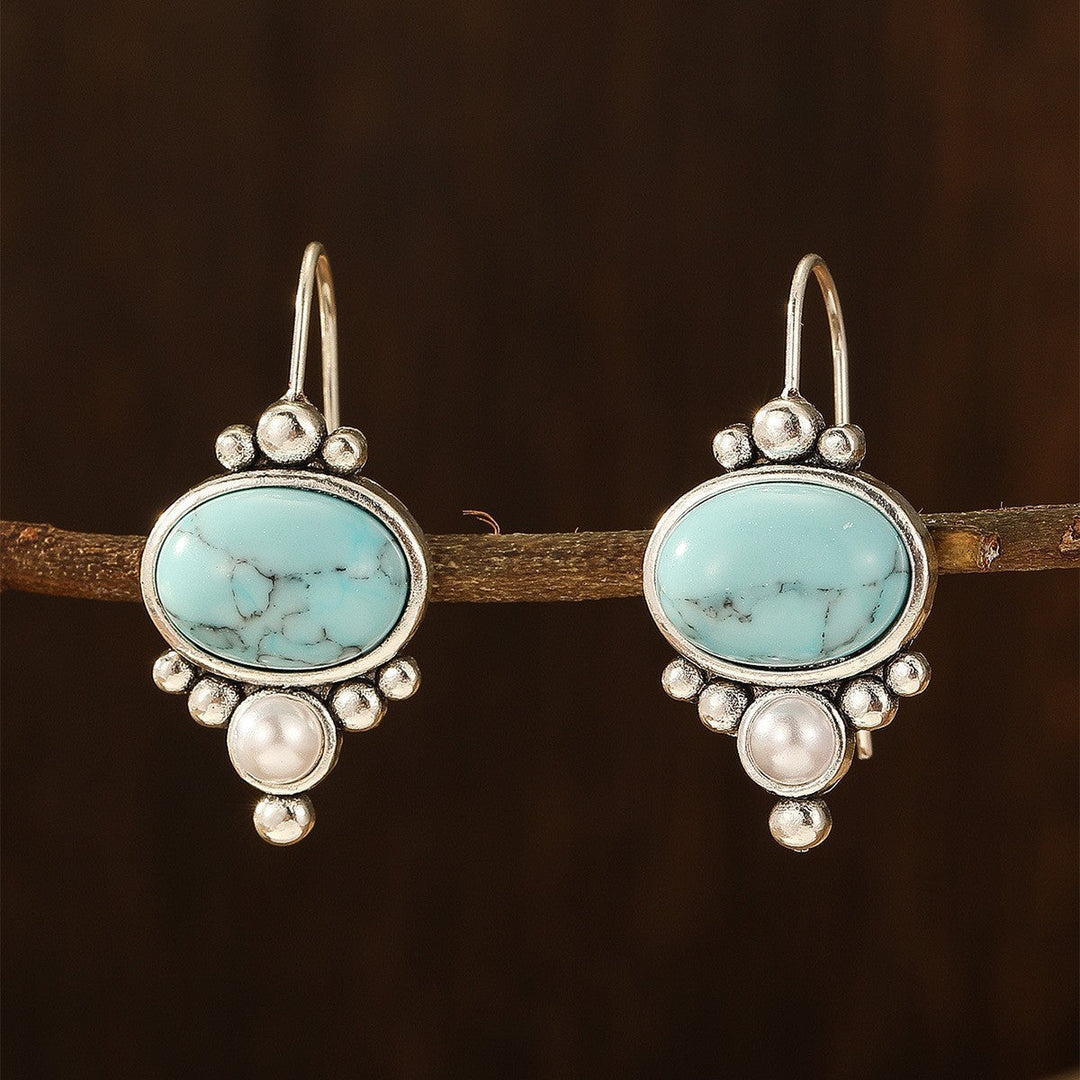 Vintage Silver Plated Turquoise & Pearl Drop Earrings