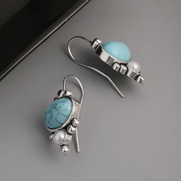 Vintage Silver Plated Turquoise & Pearl Drop Earrings