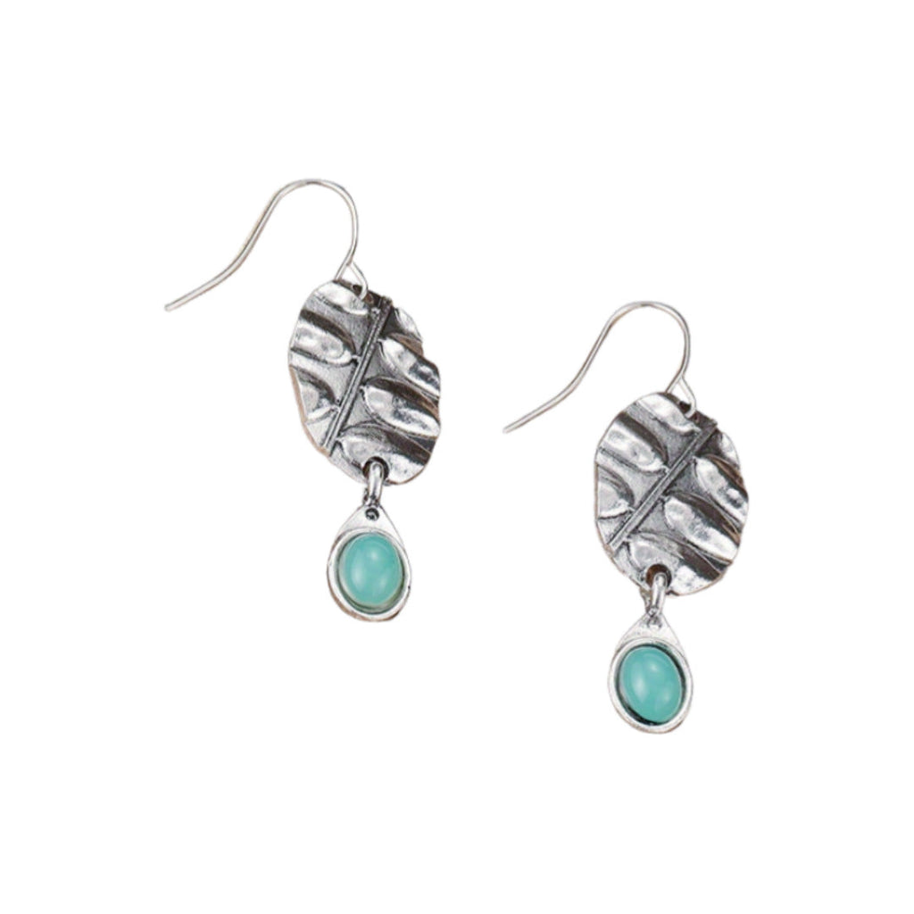 Vintage Botanical Turquoise Oval Leaf Drop Earrings