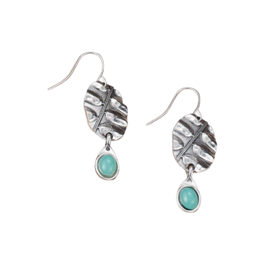 Vintage Botanical Turquoise Oval Leaf Drop Earrings