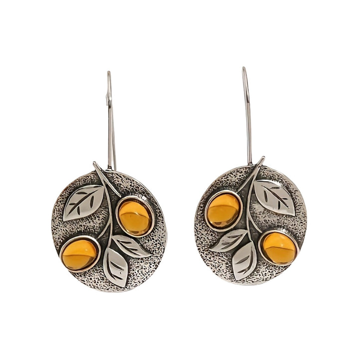 Vintage Nature Design Amber Leaf Disc Earrings