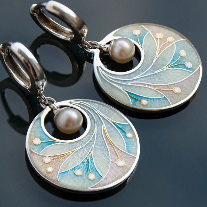 Elegant Silver Plated Romantic Pearl Disc Drop Earrings
