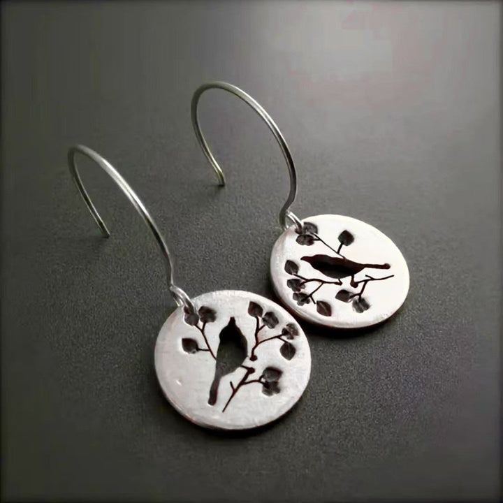 Vintage Silver Design Bird Medallion Drop Earrings