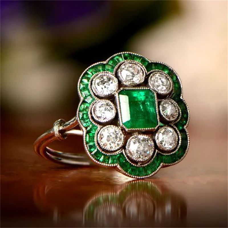 Vintage vergulde ring met smaragden zirkoon edelsteen