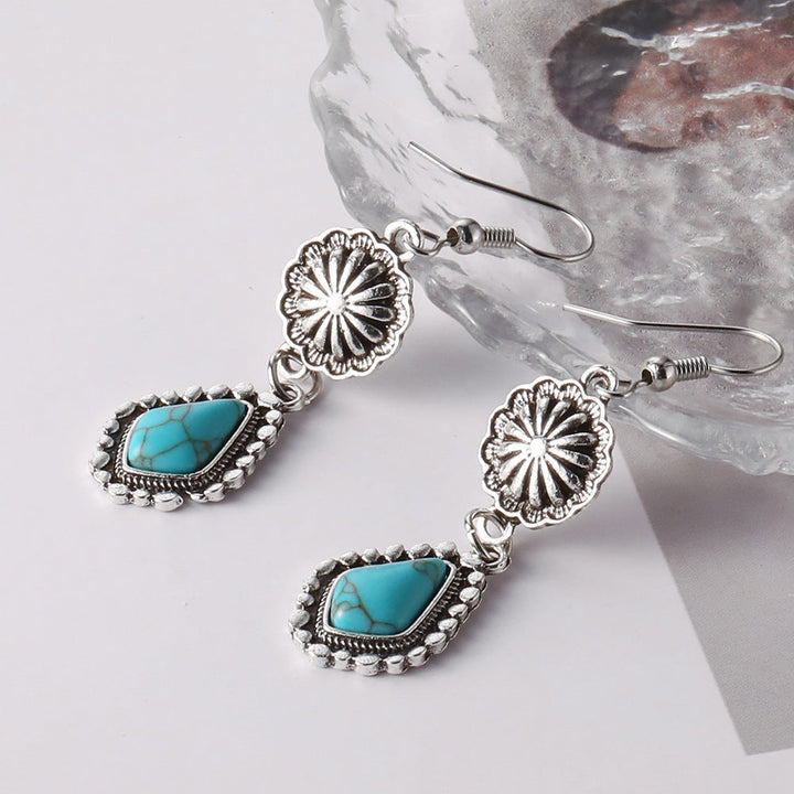 Vintage Daisy Turquoise Drop Alloy Earrings