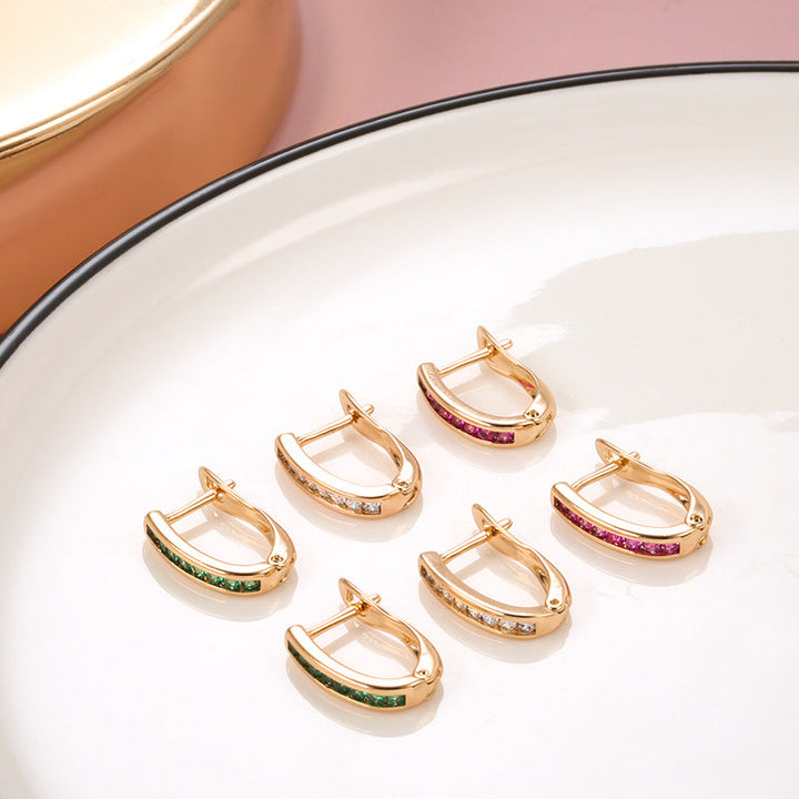 Classic Gold Plated Zirconia Gemstone Hinged Hoop Earrings