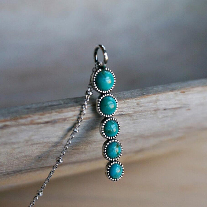 Vintage Ethnic Turquoise Geometric Pattern Pendant Necklace