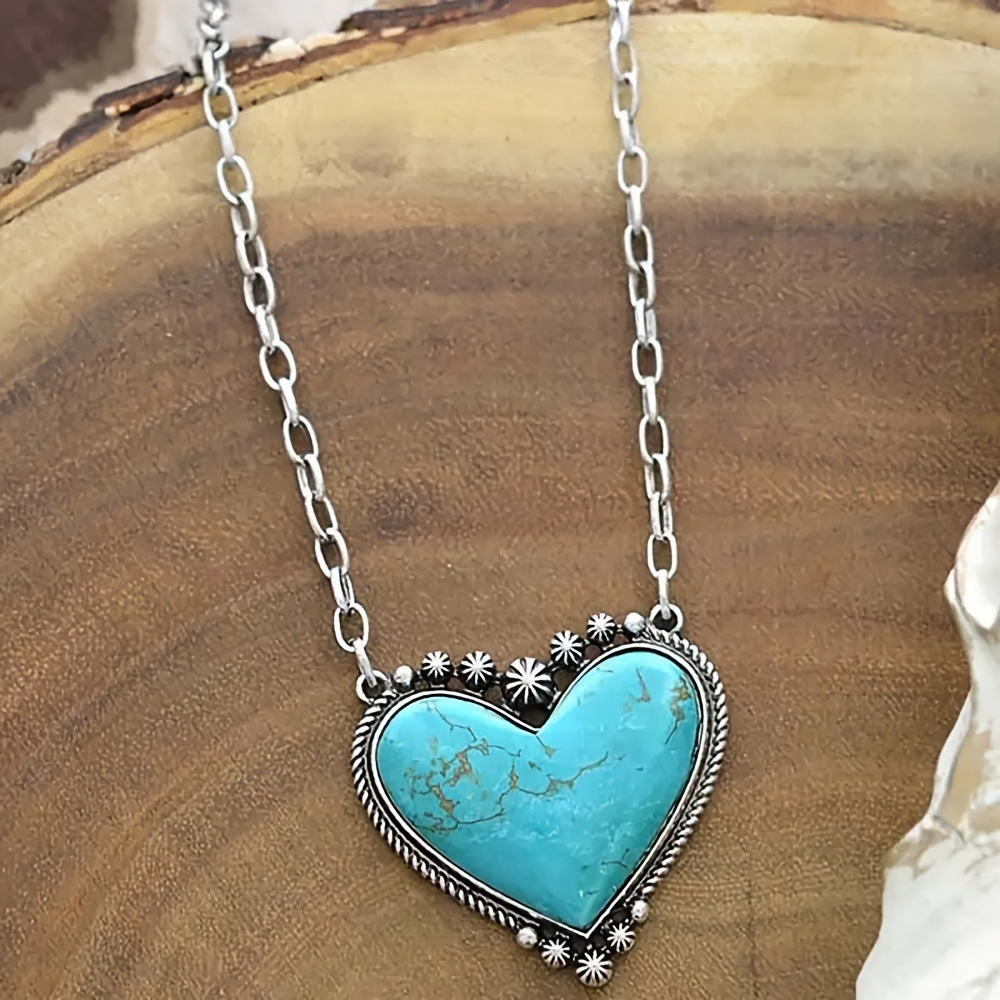 Vintage turkooizen ketting met hartpatroon
