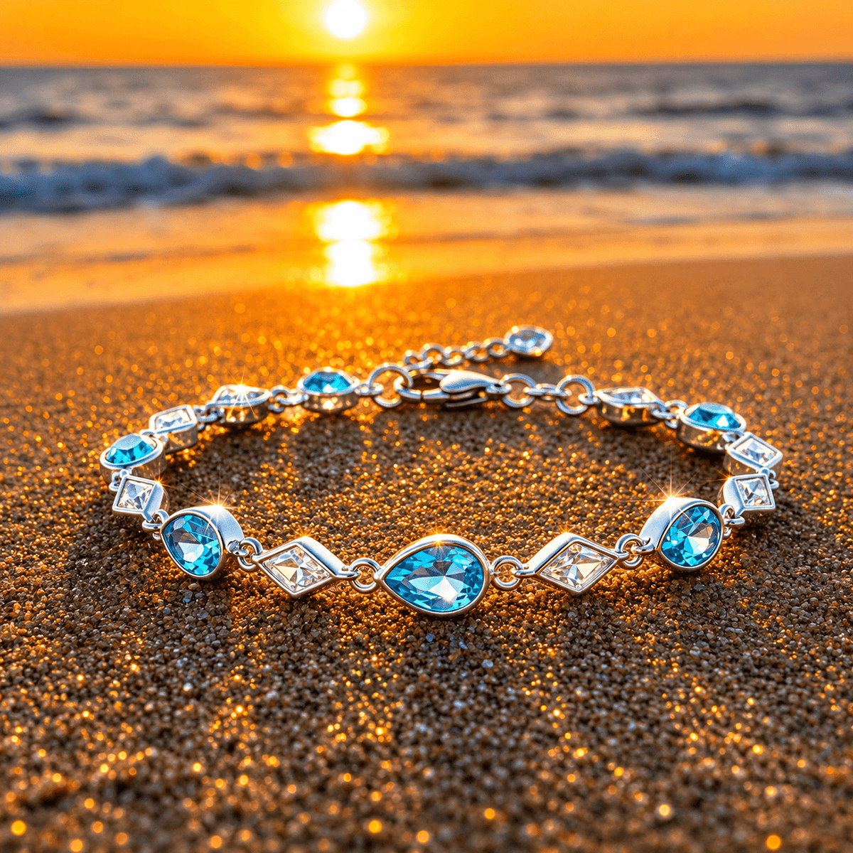 Oceaanblauwe traanglans armband